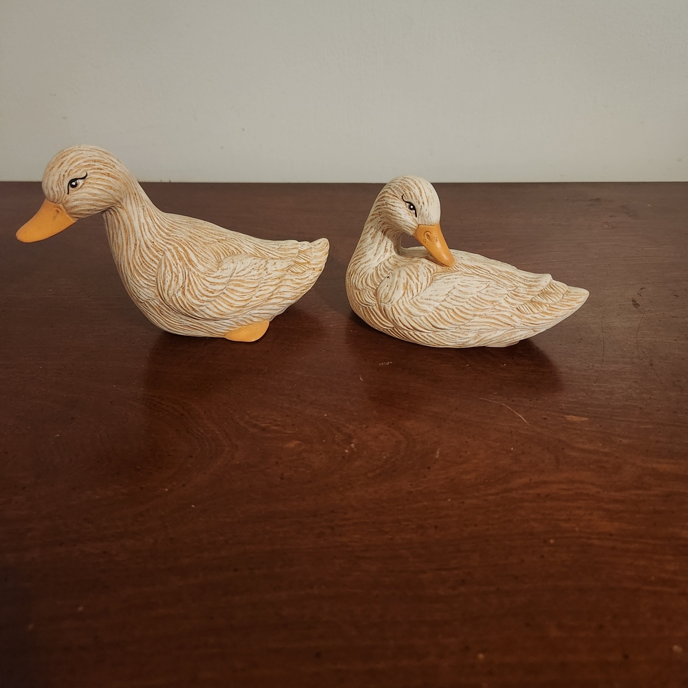 Ceramic Duck Figurine Pair - Cream and Yellow